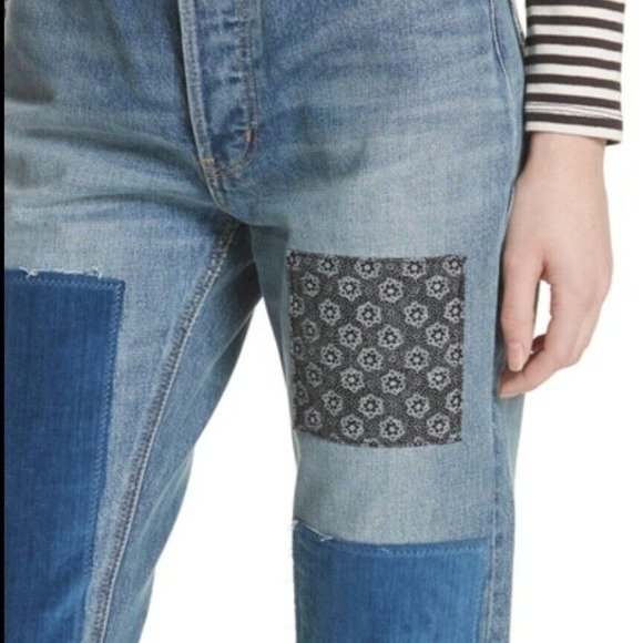 La Vie Rebecca Taylor Patched Velvet & Rigid Blue Denim Jeans Womens Size 27 - Picture 1 of 16